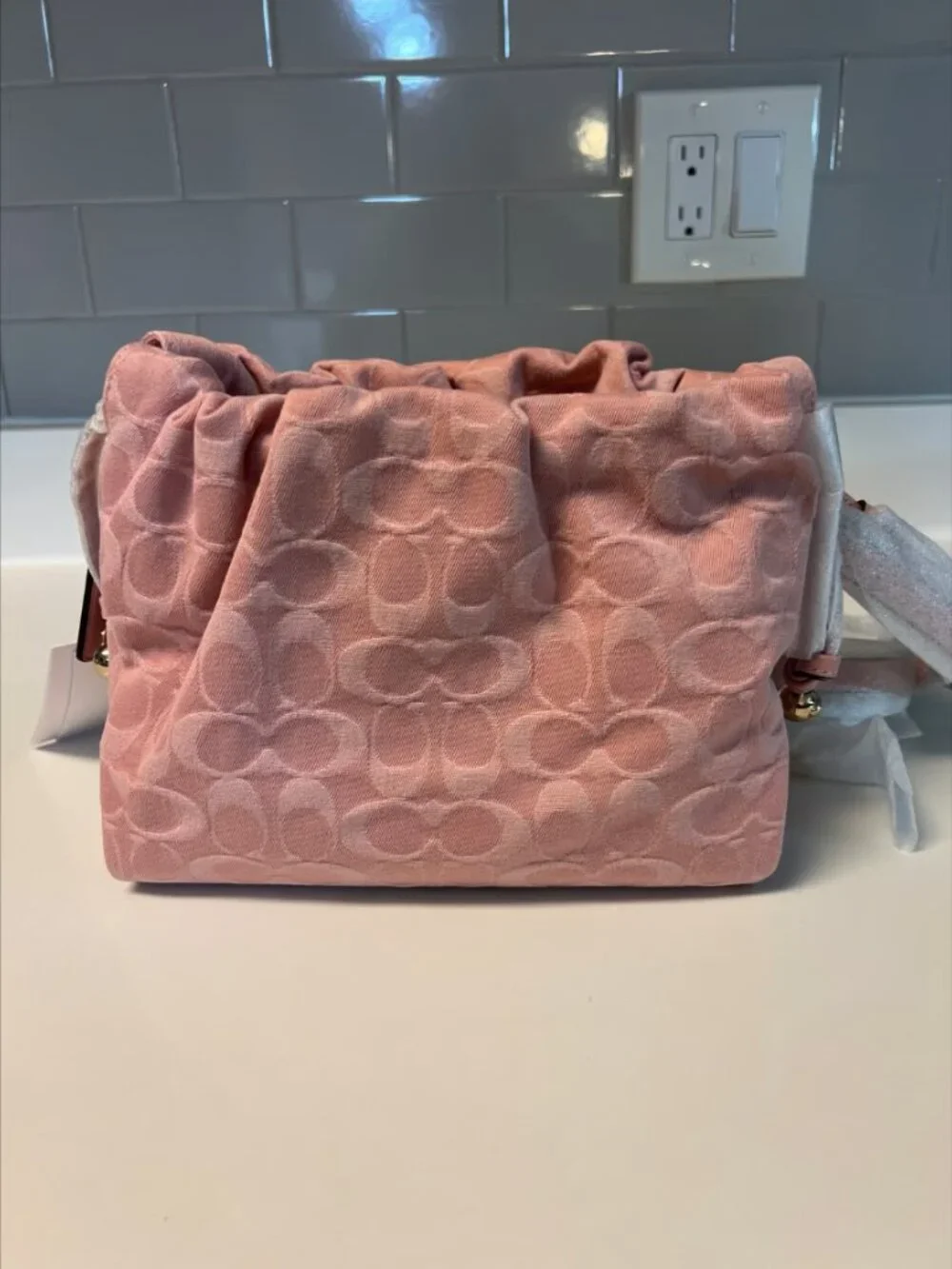 Coach Faye Shoulder Bag In Signature Denim CFD03 Gold/ Light Pink